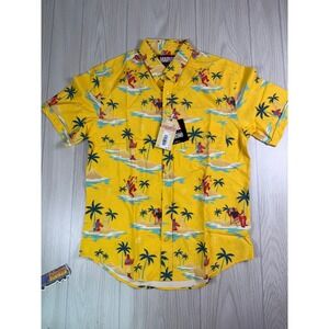 RSVLTS Marvel Hawaiian Shirt Men's Medium Yellow Deadpool Iron Man Palm Tree